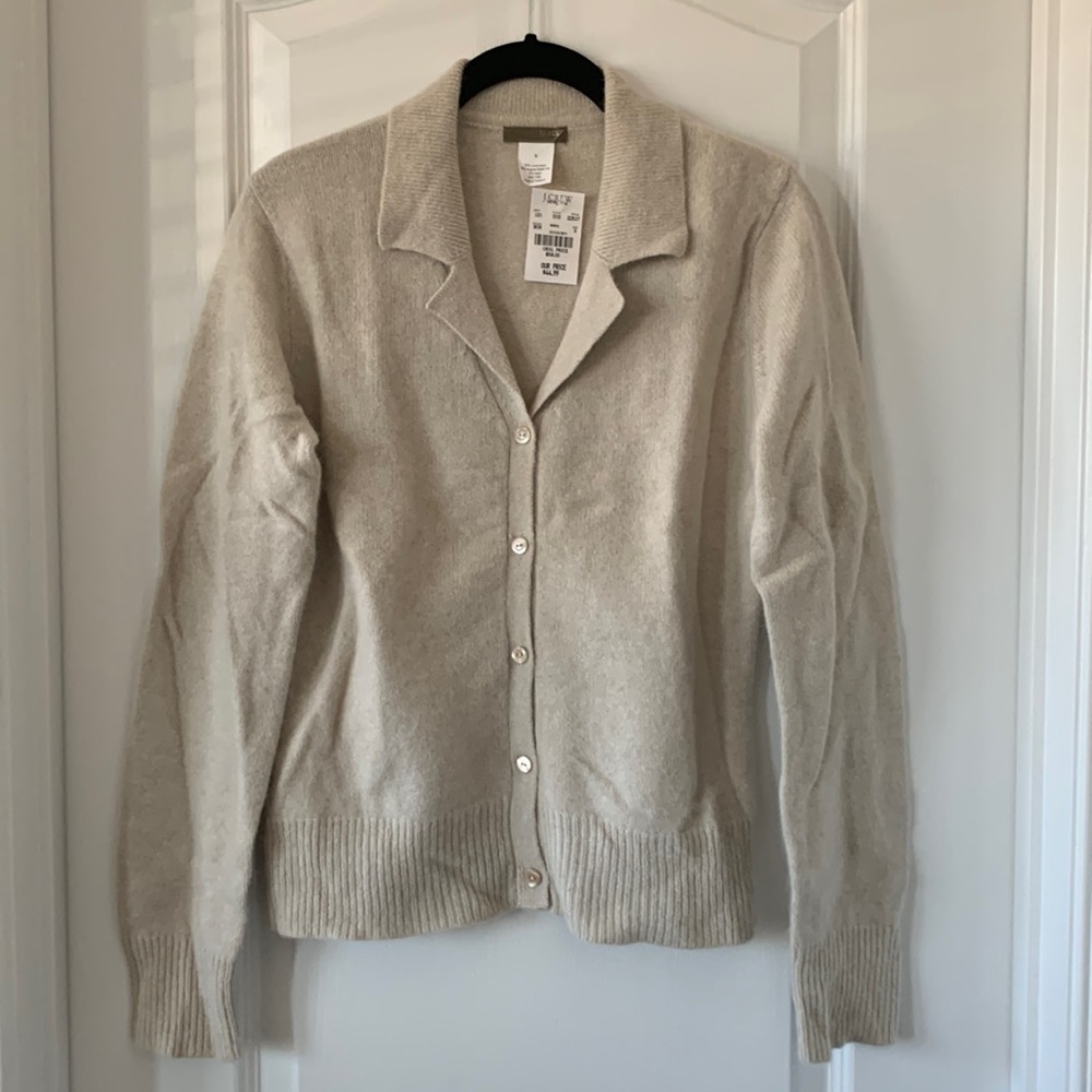 NWT J. CREW FACTORY Beige V-Neck Collared Long Sleeves Cardigan Sweater Size S